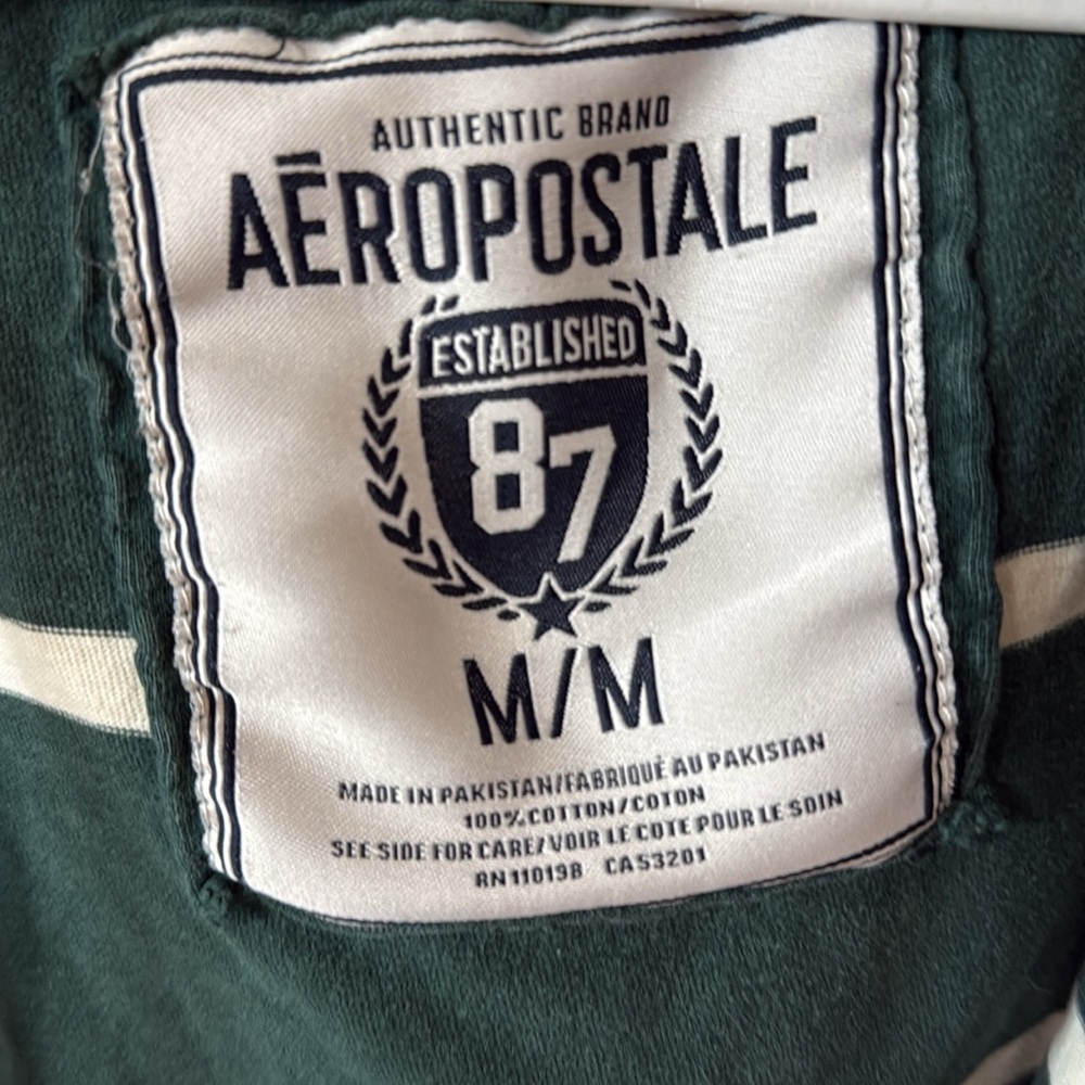 Aeropostale Dark Green and White Striped Zip-Up Sweater - Picture 2 of 4